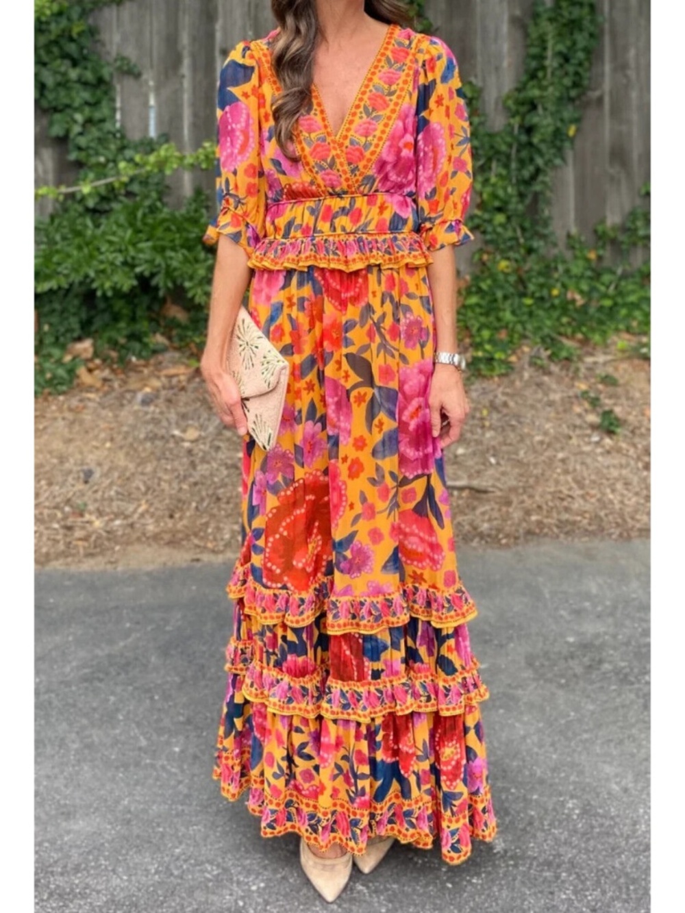 NEW Farm Rio Floral Dream Maxi Dress Floral Dream Yellow Small - Picture 3 of 16